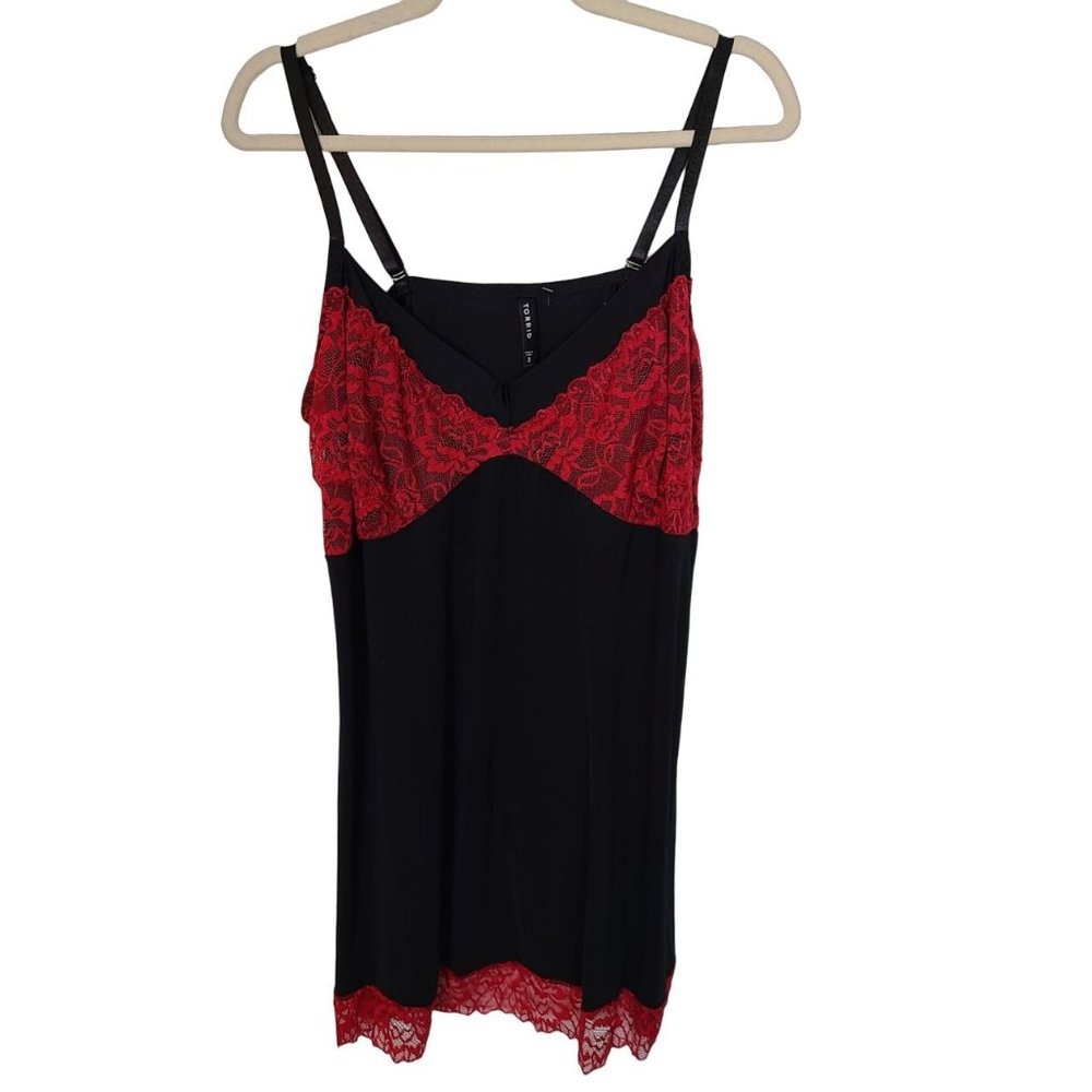 Torrid Womens 3X Black Red Lace Trim Sleeveless V-Neck Lingerie Sleepwear - Picture 1 of 7